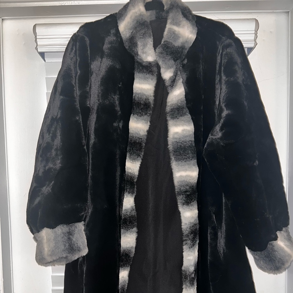 Westbound Vintage Late 90s Reversible Faux Fur Long Trench Coat